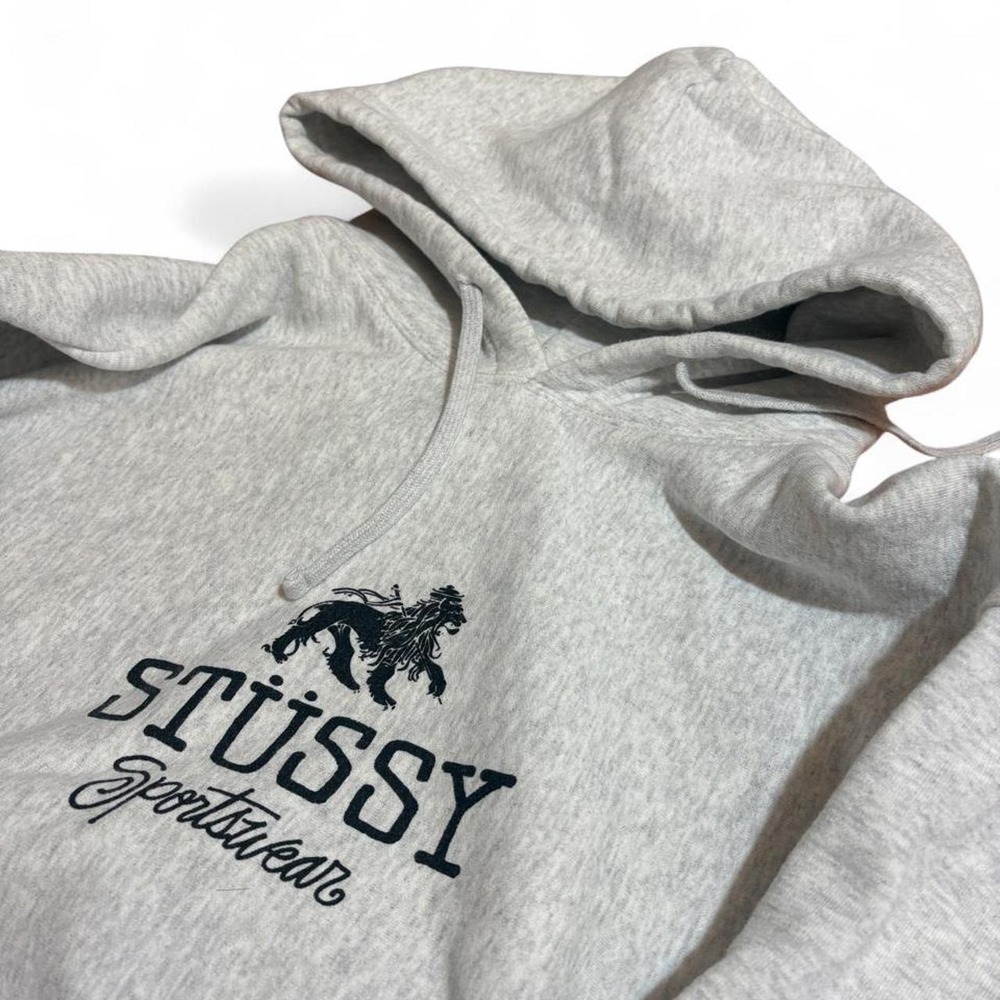 Stussy Sportwear Lion Logo Pullover Hoodie Gray Mens XL Streetwear Sweatshirt